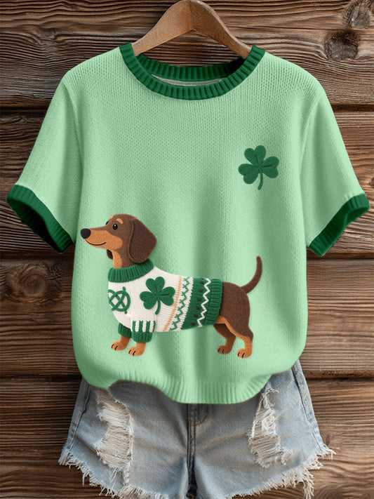 Women's St. Patrick's Day Inspired Dachshund Pattern Knit Top