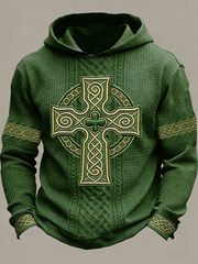 Men's St. Patrick's Day Shamrock Cross Print Waffle Knit Sweatshirt