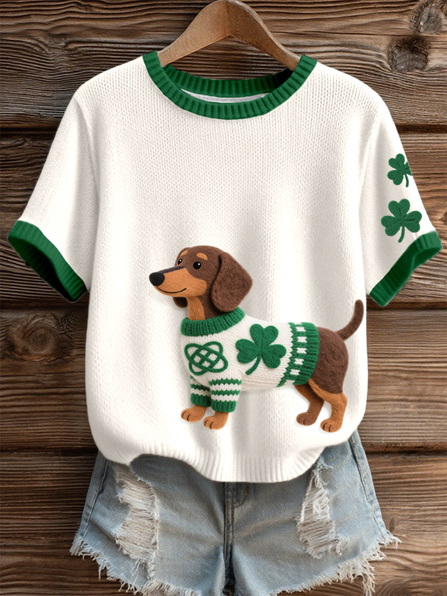 Women's St. Patrick's Day Inspired Dachshund Pattern Knit Top