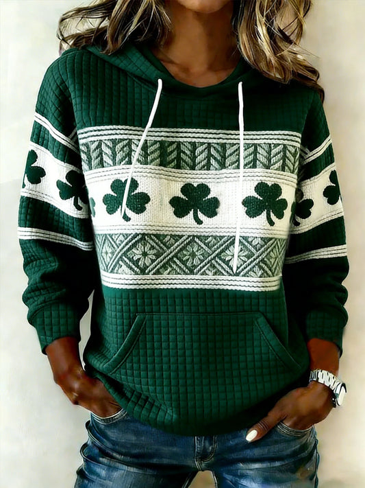 Women's Women's St Patrick's Day Shamrock Print Hooded Sweatshirt