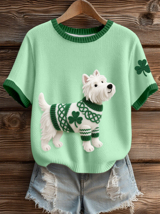 Women's St. Patrick's Day Inspired West Highland White Terrier Pattern Knit Top