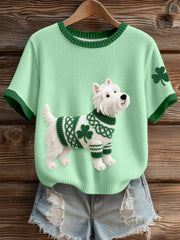Women's St. Patrick's Day Inspired West Highland White Terrier Pattern Knit Top