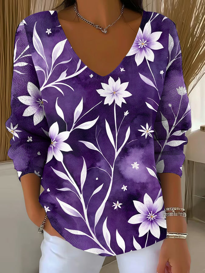 Women's Purple Art Printed Casual Top