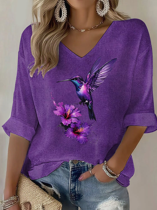 Women's Purple Art Print Casual T-shirt