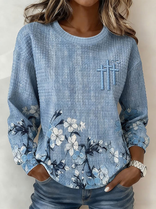 Women's Floral Cross Print Casual Sweatshirt