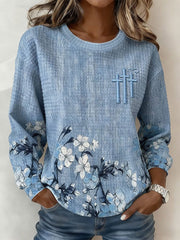 Women's Floral Cross Print Casual Sweatshirt