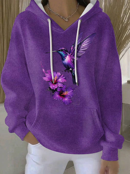 Women's Purple Art Print Casual Hoodie