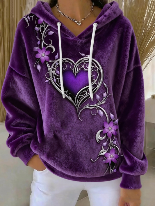 Women's Vintage Purple Floral Art Print Flannel Hoodie