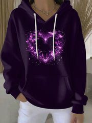 Women's Purple Art Print Casual Hoodie