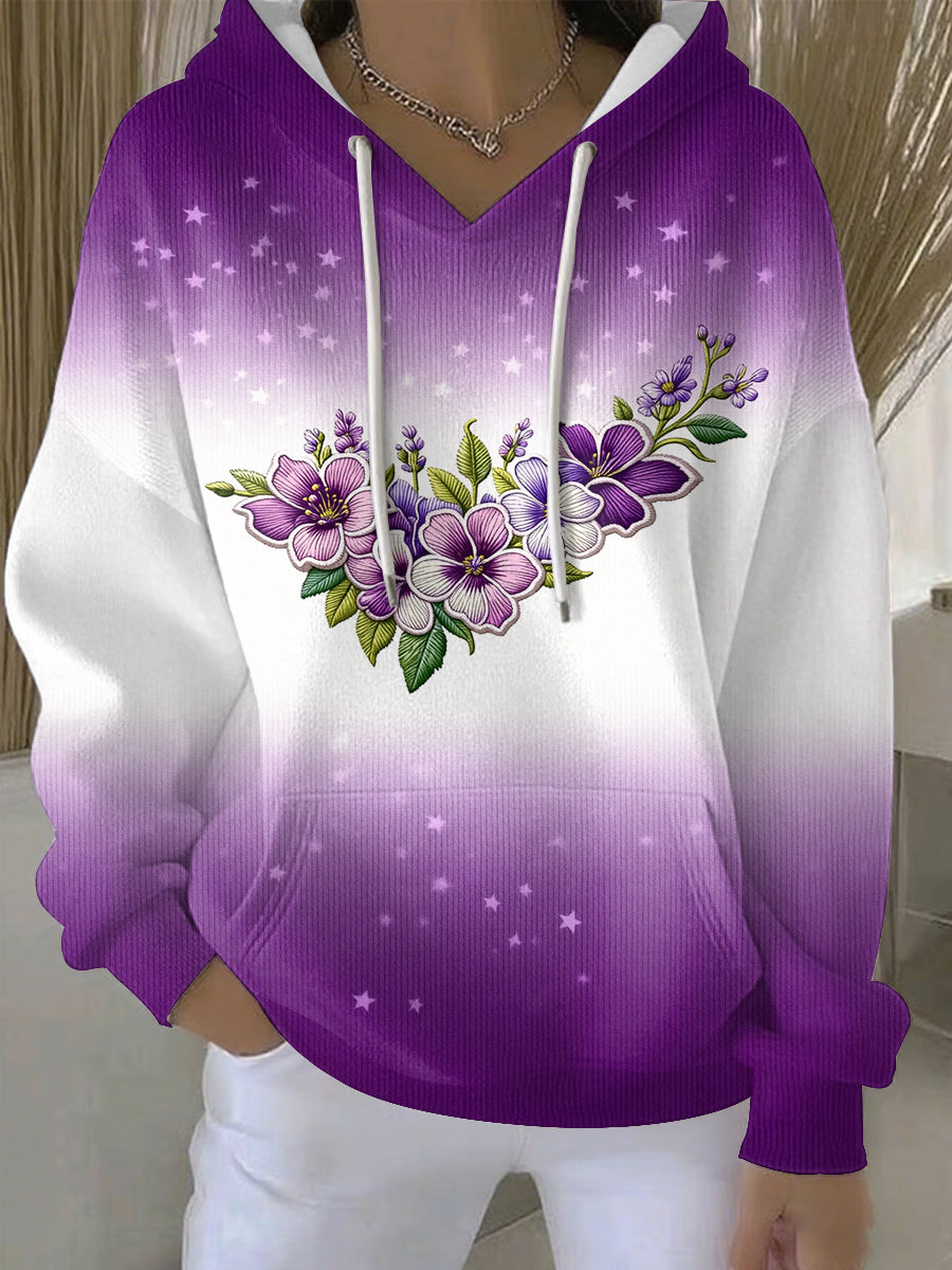 Women's Purple Art Print Casual Hoodie