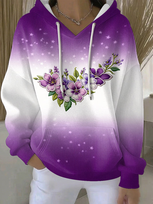 Women's Purple Art Print Casual Hoodie