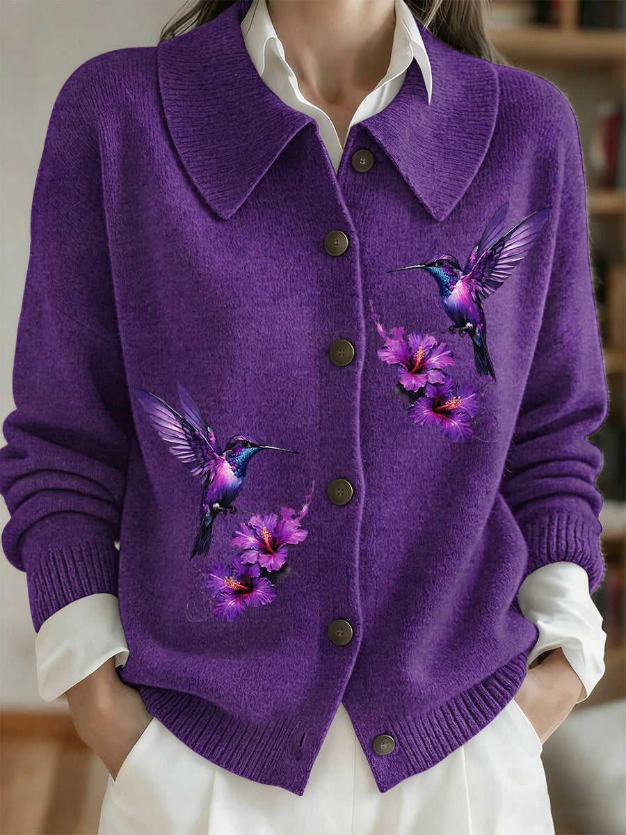 Women's Purple Flora Art Print Cardigan