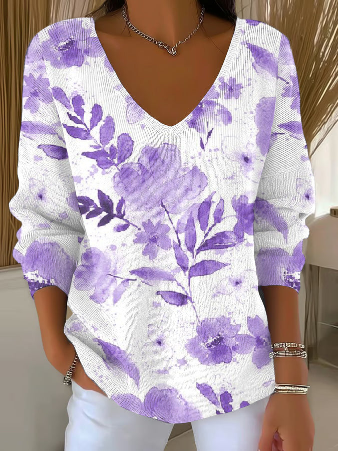 Women's Purple Art Printed Casual Top