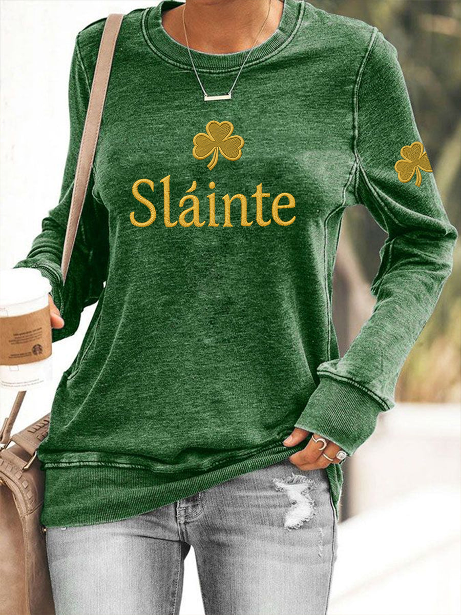 Women's St. Patrick's Day Sláinte Shamrock Print Casual Sweatshirt
