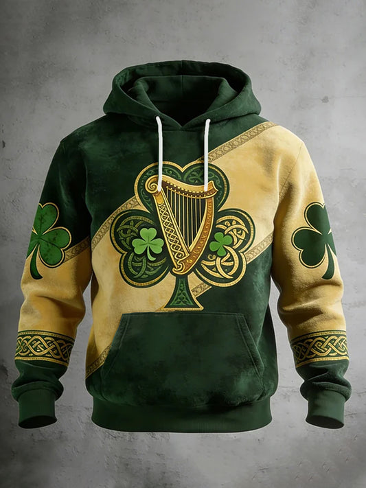 Men's St. Patrick's Day Celtic Knot Shamrock Print Casual Hoodie
