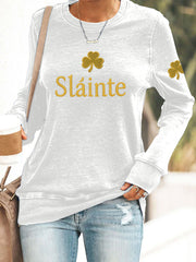 Women's St. Patrick's Day Sláinte Shamrock Print Casual Sweatshirt
