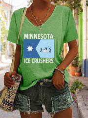 Women's Minnesota ICE Crushers Printed V-neck T-shirt