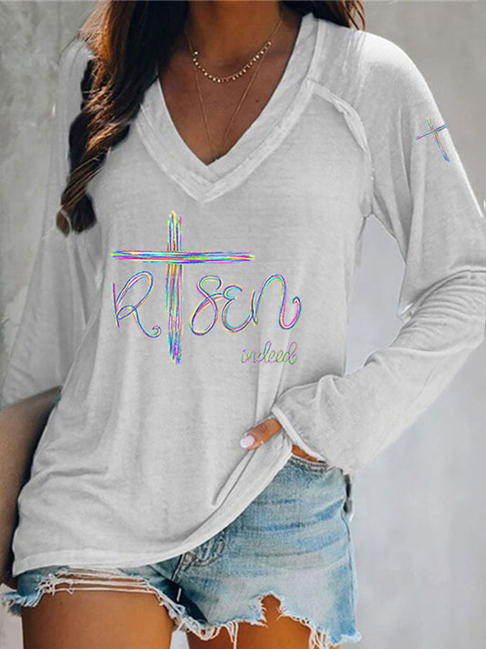 Women's 'He Is Risen' Printed Casual T-Shirt